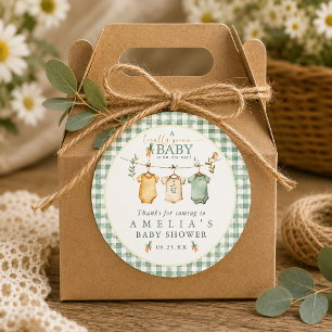 Gingham Locally Grown Baby Clothesline Baby Shower Classic Round Sticker