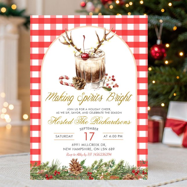 Gingham Making Spirits Bright Christmas Cokctail Invitation (Creator Uploaded)