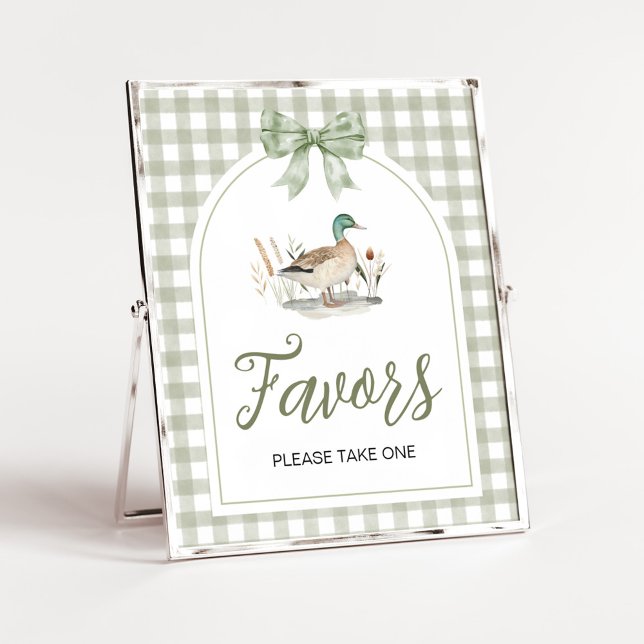 Gingham Mallard Duck Baby Shower Favours Sign (Sage Green Gingham Mallard Duck Hunting Country Baby Shower Sign)