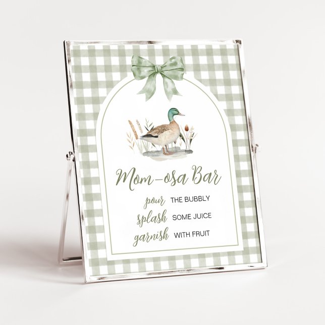 Gingham Mallard Duck Baby Shower Mum Osa Bar Sign (Sage Green Gingham Mallard Duck Hunting Country Baby Shower Sign)