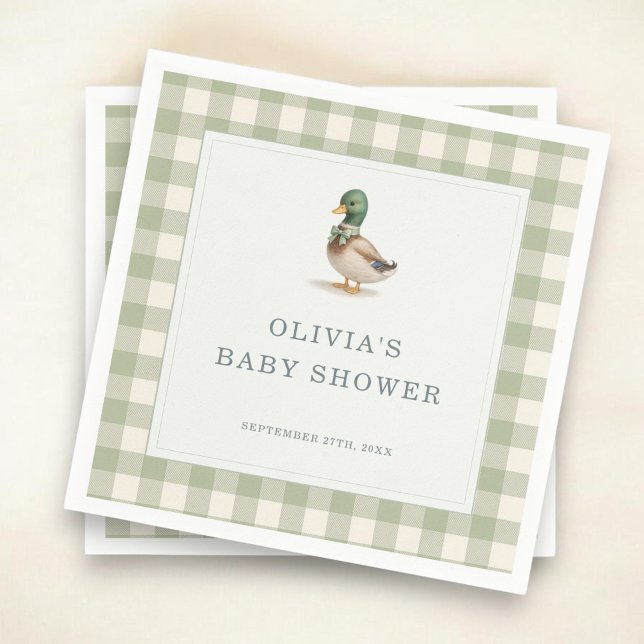 Gingham Mallard Duck Baby Shower Party Napkin (Creator Uploaded)