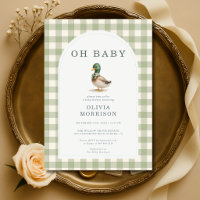 Gingham Mallard Duck Sage Green Baby Shower