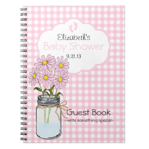 Gingham-Mason Jar- Baby Shower Guest Book- Notebook
