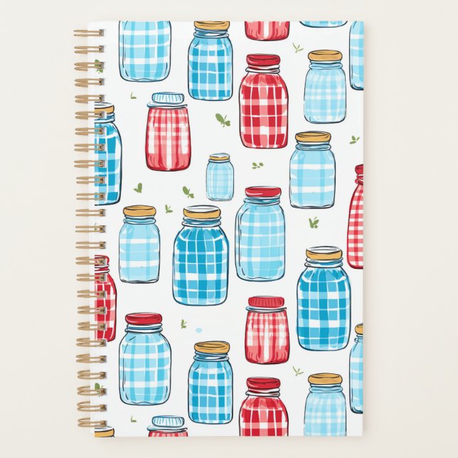 Gingham Mason Jar Pattern – Country Kitchen Charm Planner (Front)