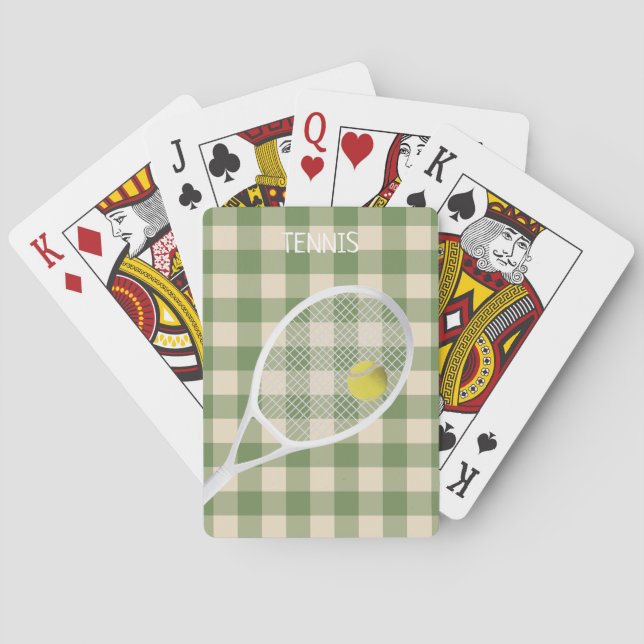 Gingham Modern Tennis Ball White Racket  Playing Cards (Back)