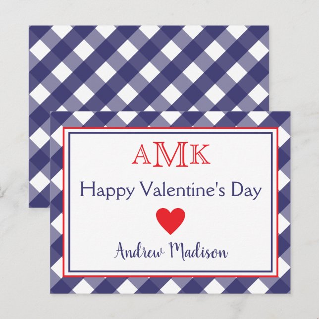 Gingham Monogram Valentine's Classroom Cards (Front/Back)
