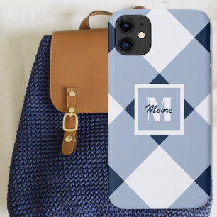 Gingham - Navy Blue and Light Blue Phone Case