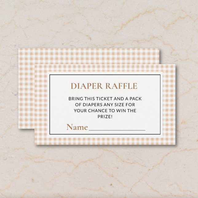 Gingham Neutral Diaper Raffle Tickets Baby Shower Enclosure Card (Creator Uploaded)