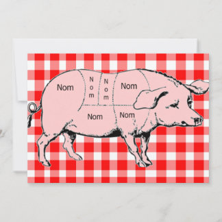 Gingham Nom Pig BBQ Invitation