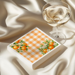Gingham Orange A Little Cutie Citrus Baby Shower Napkin