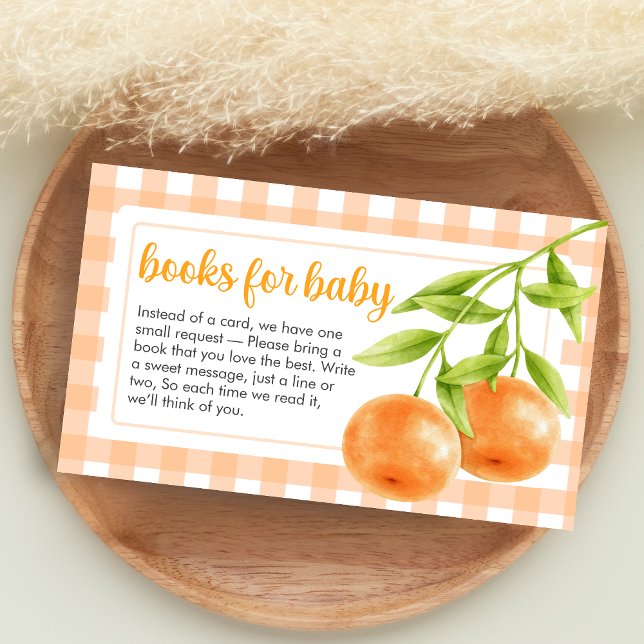 Gingham Orange Baby Shower Books for Baby Enclosure Card (Little Cutie Orange Baby Shower Books for Baby)