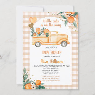 Gingham Orange Citrus Little Cutie Baby Shower Invitation