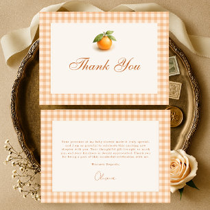 Gingham Orange Little Cutie Baby Shower Thank You Card