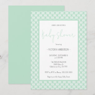Gingham Pastel Mint Gender Neutral Baby Shower Invitation