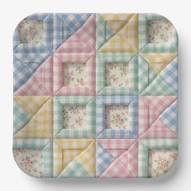 Gingham Patchwork Quilt Pattern Paper Plate (Front)