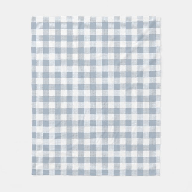 Gingham Pattern Coastal Chequered White Muted Blue Fleece Blanket (Front)