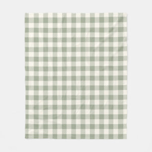Gingham Pattern Cottagecore Chequered Beige Sage Fleece Blanket
