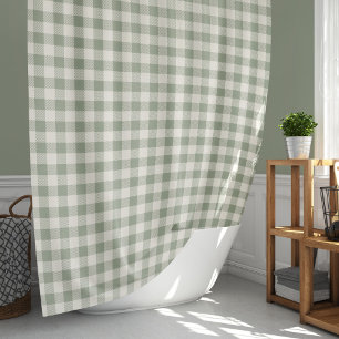 Gingham Pattern Cottagecore Chequered Beige Sage Shower Curtain