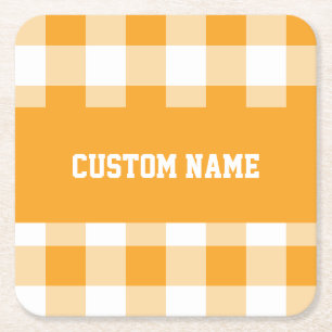 Gingham Pattern Custom Name Square Paper Coaster