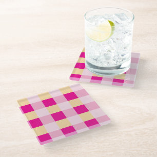 Gingham Pattern Glass Coaster