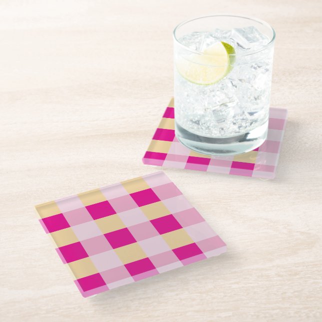 Gingham Pattern  Glass Coaster (Angled)