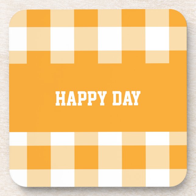 Gingham Pattern Happy Day  Coaster (Front)