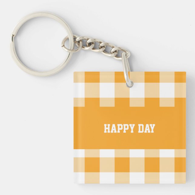Gingham Pattern Happy Day  Key Ring (Front)