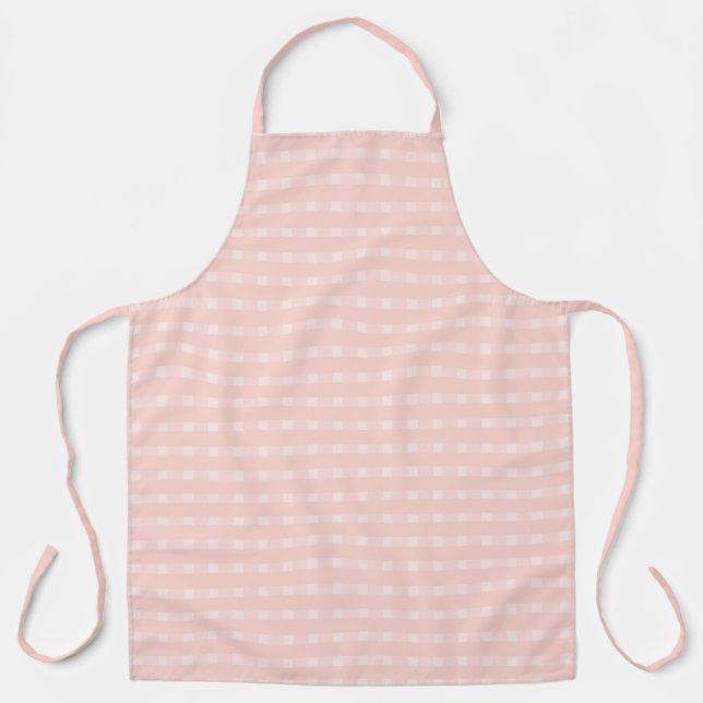 Gingham Pattern In Blush Pink And Pastel Peach Apron (Front)