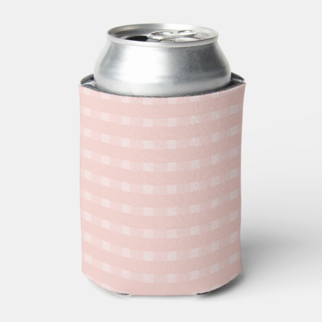 Gingham Pattern In Blush Pink And Pastel Peach Can Cooler (Can Front)