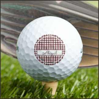 Gingham Pattern in Burgundy Red with Name Golf Balls