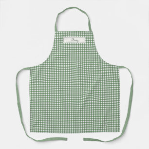 Gingham Pattern in Green with Name Apron