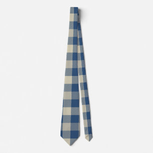 Gingham Pattern in Navy Blue, Cream Tie