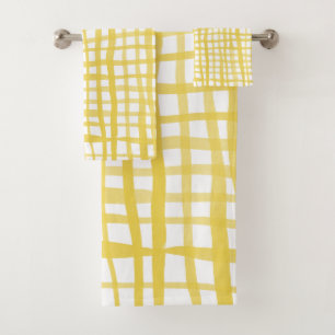 Gingham pattern in yellow bath towel set