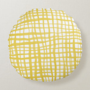 Gingham pattern in yellow round cushion