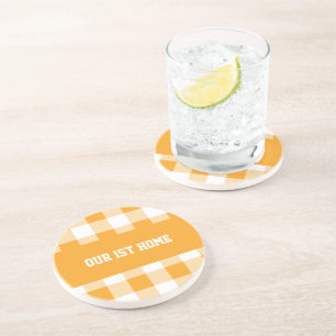 Gingham Pattern Our 1st Home Coaster