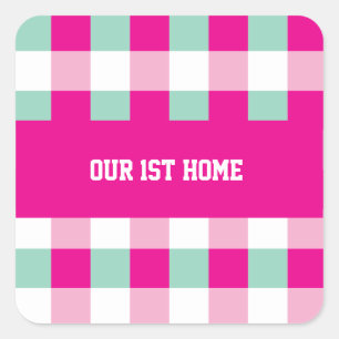 Gingham Pattern Our 1st Home Square Sticker
