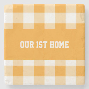 Gingham Pattern Our 1st Home Stone Coaster