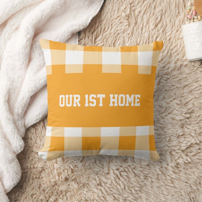 Gingham Pattern Our 1st Home Throw Pillow (Blanket)