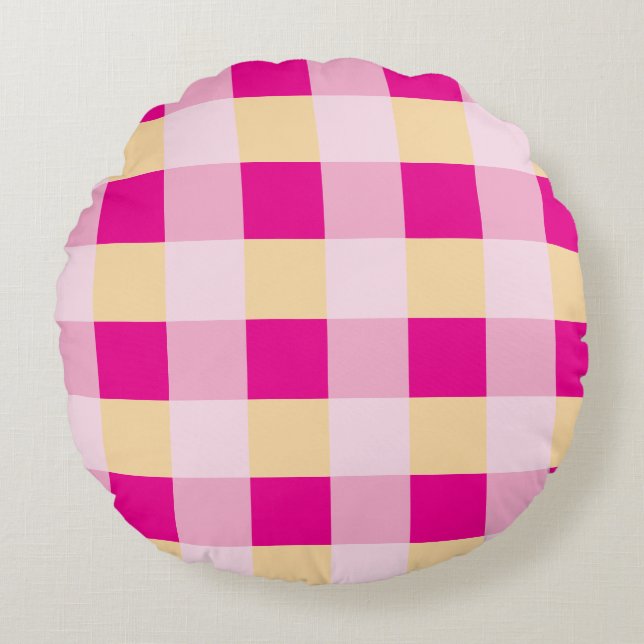 Gingham Pattern  Round Cushion (Front)
