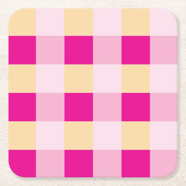 Gingham Pattern  Square Paper Coaster (Front)
