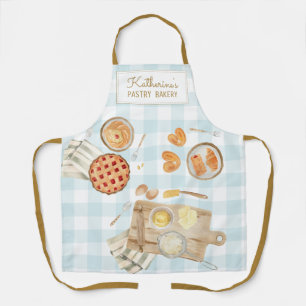 Gingham Pattern Watercolor Pastries Baking Bakery Apron