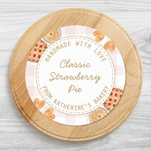 Gingham Pattern Watercolor Pastries Baking Bakery Classic Round Sticker