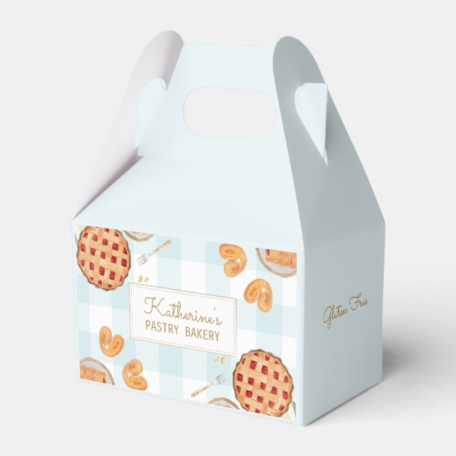 Gingham Pattern Watercolor Pastries Baking Bakery  Favour Box (Front Side)
