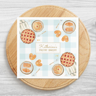 Gingham Pattern Watercolor Pastries Baking Bakery Napkin