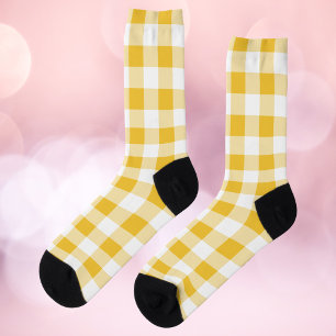 Gingham Pattern Yellow and White Socks