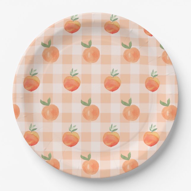 Gingham Peach Paper Plates (Front)