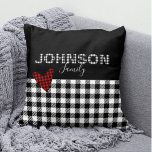 Gingham Personalised Black and White Buffalo Check Cushion