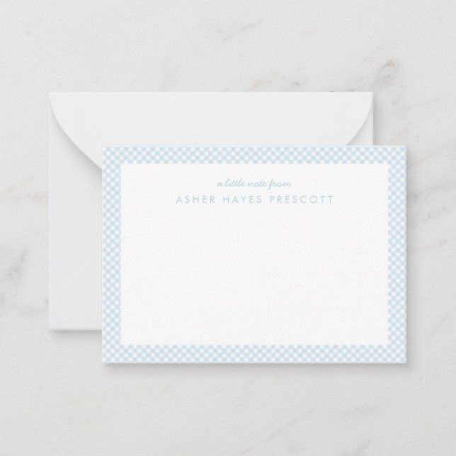 Gingham personalised children's blue card (Front)