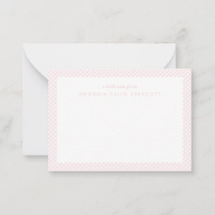 Gingham personalised children's pink note card