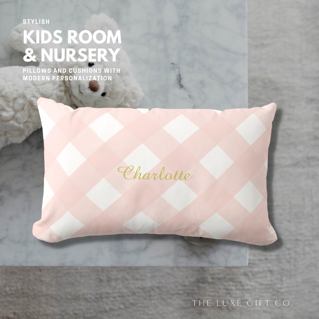 Gingham Personalised Pink Lumbar Pillow Cushion (Creator Uploaded)